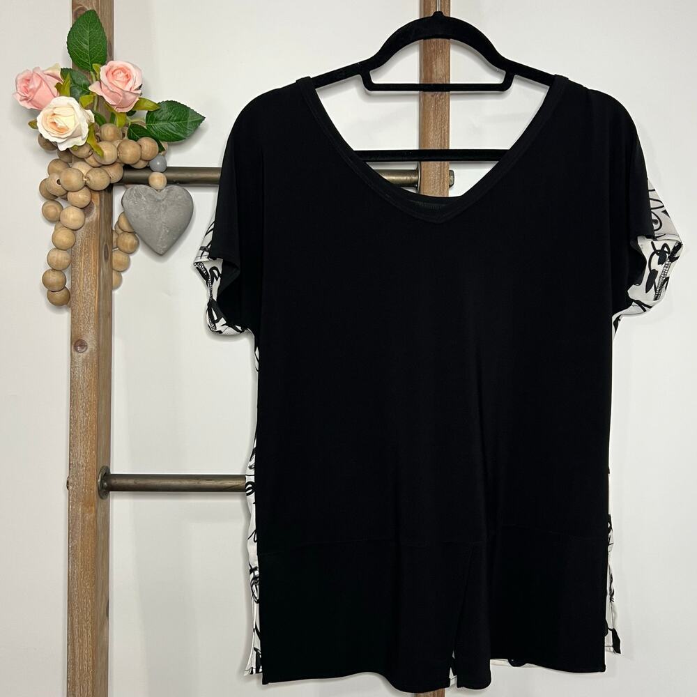 Joseph Ribkoff Short Sleeve Black White Sequin Graffiti Print‎ Tee Size 4 - Picture 5 of 7